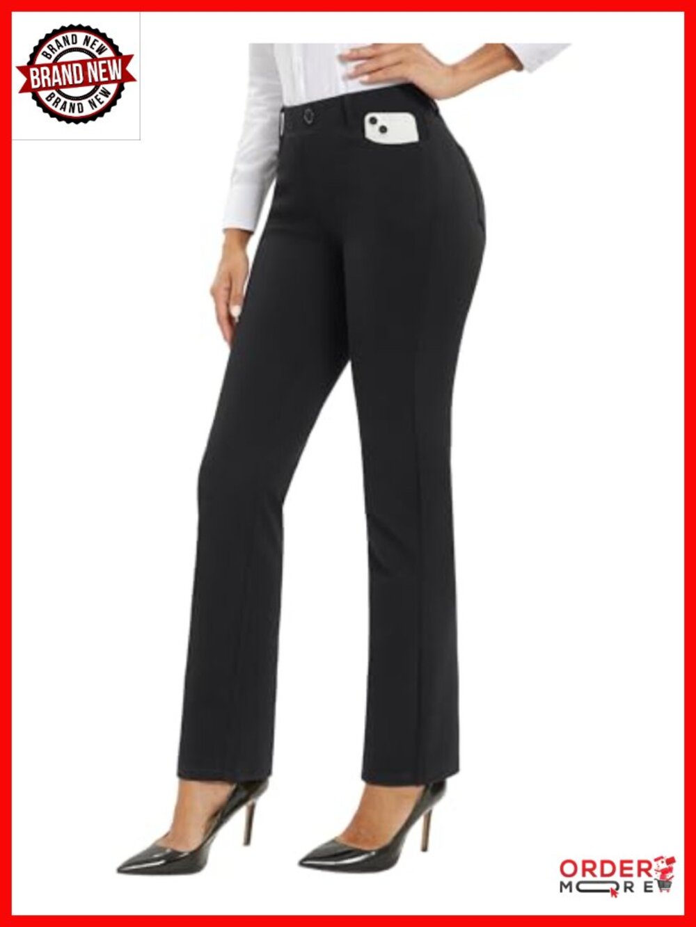 Women's 30 Inch Straight Leg Work Pants Stretch Business Casual Trousers